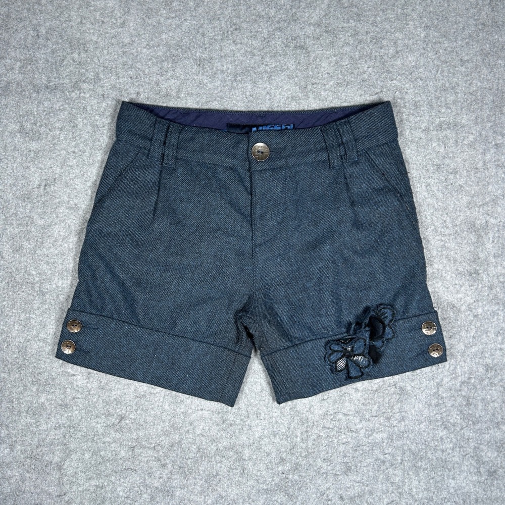 Miss Sixty Shorts Women Size 28 Blue Wool Blend Flower Applique Y2K Retro Italy‎